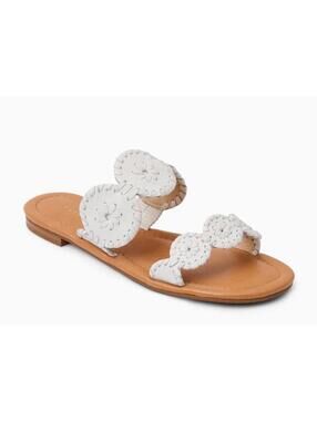 Jack Rogers White Lauren II Floral Leather Slide Sandals Size 9.5M Spring Resort